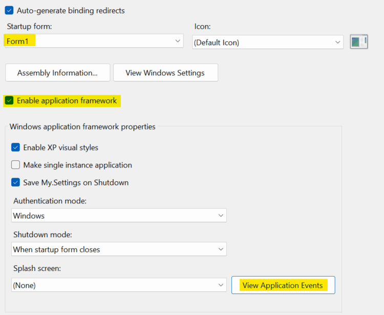 VB Project Properties